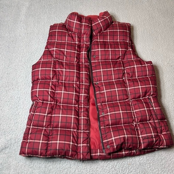 Eddie Bauer Vest Womens Large Red Premium Goose Down Quilted Puffer Full Zip - Picture 2 of 12